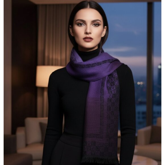 Versace Unisex Purple Ombre Geometric One Size Woven Scarf - Picture 1 of 15